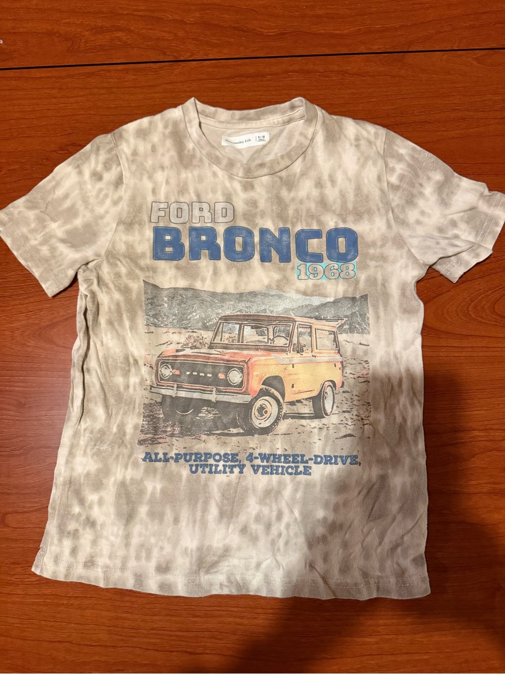 abercrombie kids Beige Tie-Dye Graphic Tee with Blue and Orange Print